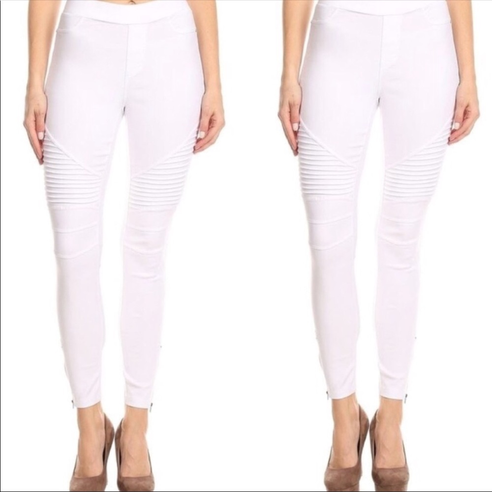 White Moto Jeggings - Picture 2 of 8